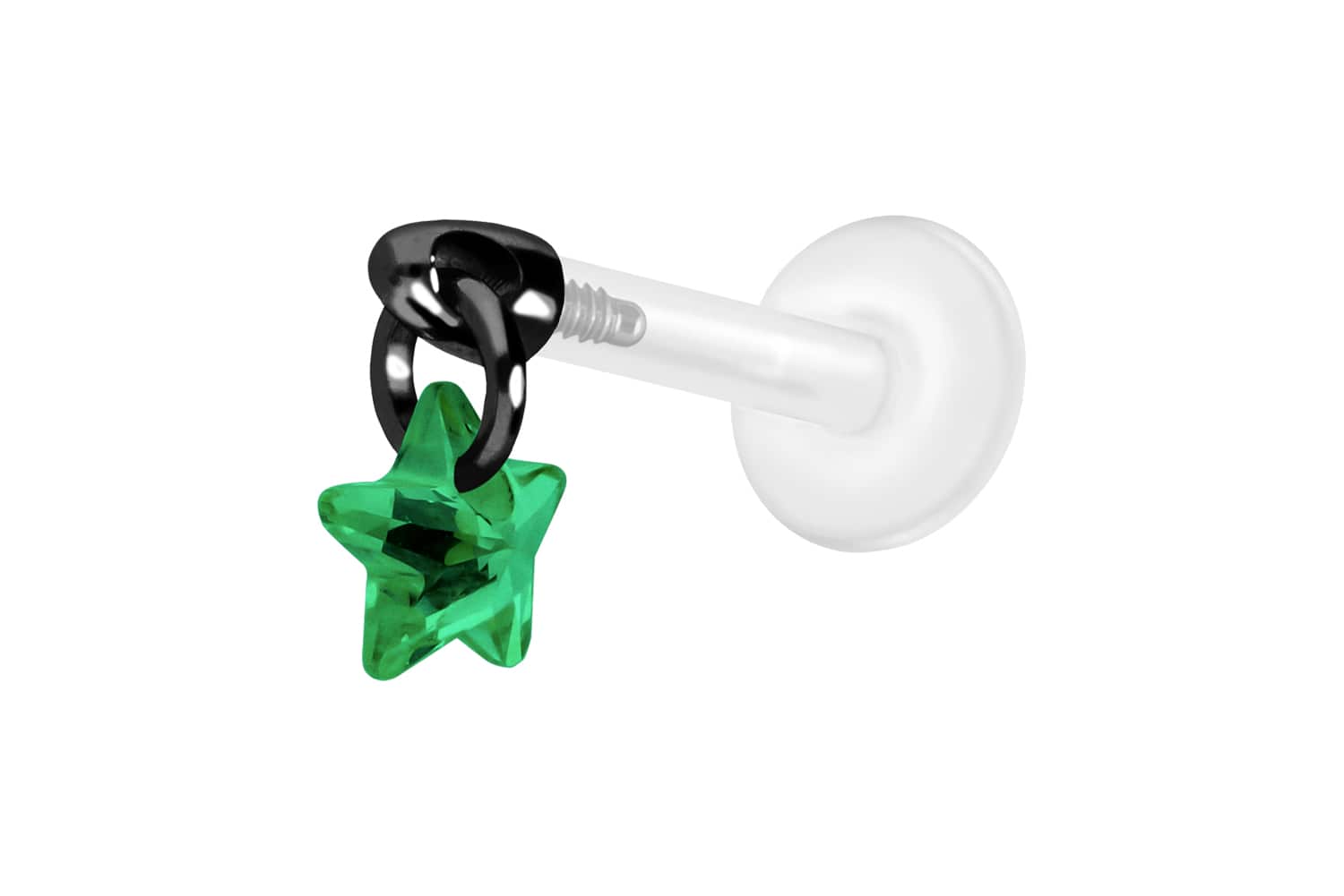 PTFE Labret Piercing mit Innengewinde + Titan-Aufsatz KRISTALLSTERN
